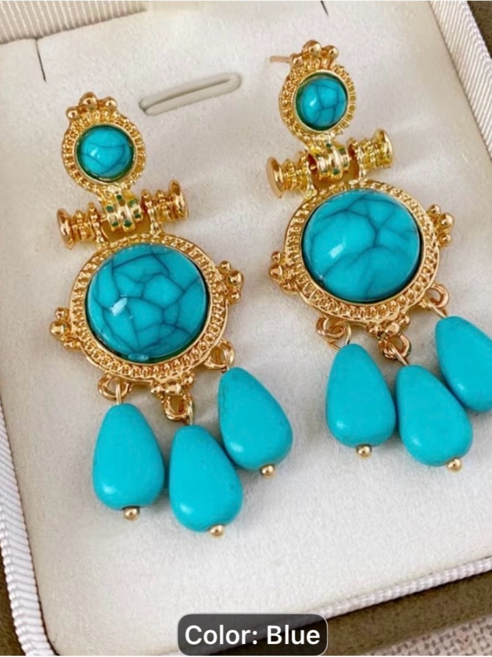 Gold-Tone Turquoise Drop Earrings - Blue